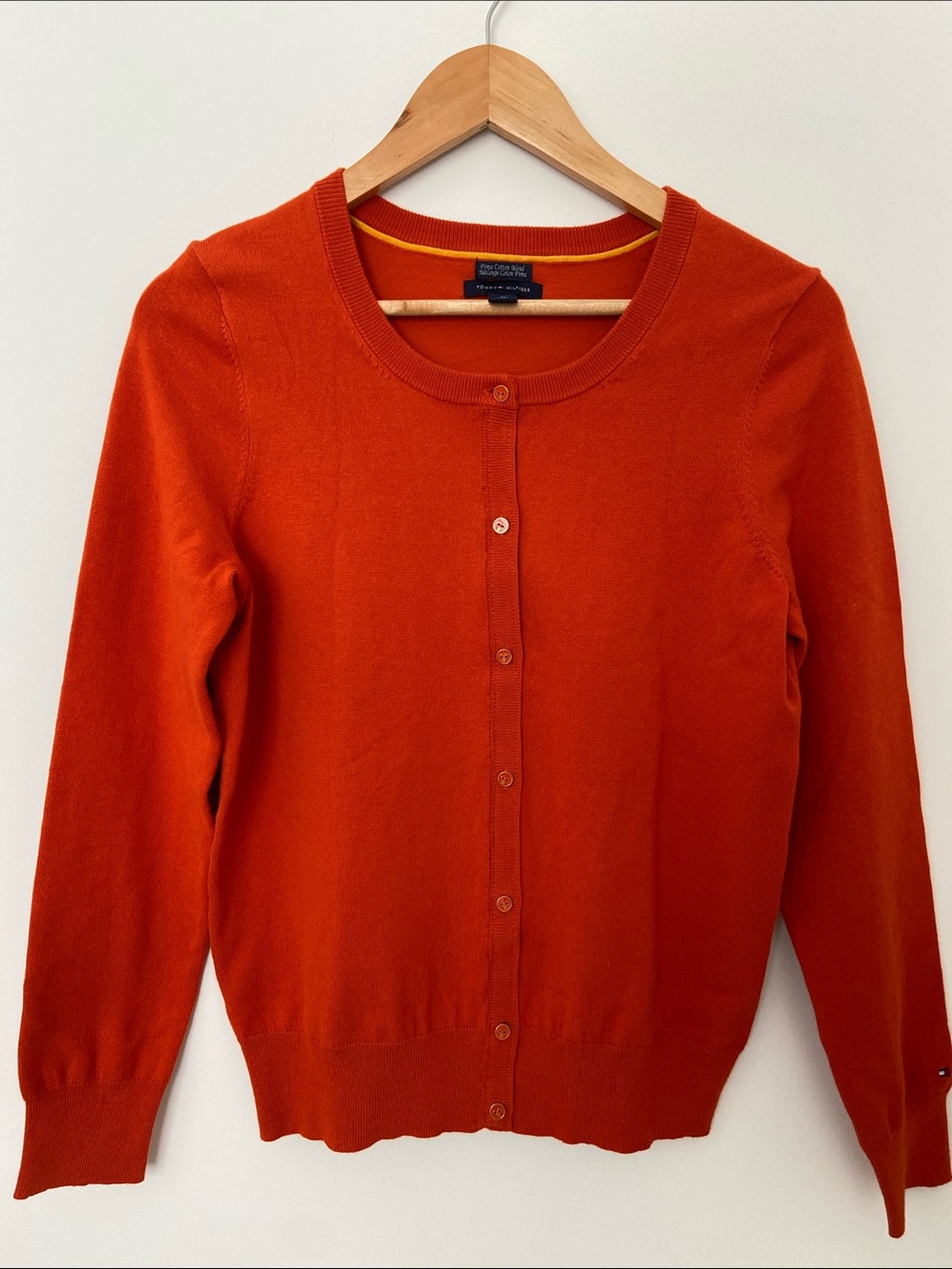 Crew Neck Button-Front Sweater Cardigan - Orange